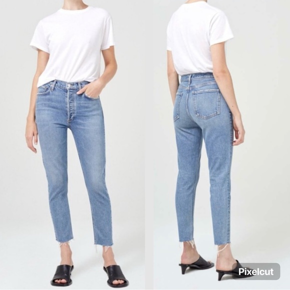 Agolde Denim - Agolde Nico High-Rise Slim Fit Jeans With Button Fly And Raw Hem Women’s Size 29